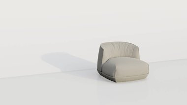 bej kadife tek kişilik kanepe, beyaz arka planda hafif kıvrımlı sırt arkası var. 3d oluşturma