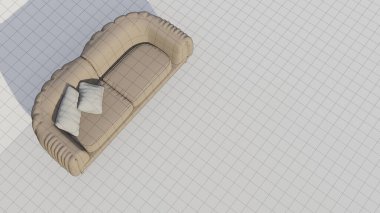 İki koltuk, iki beyaz yastık ve üç boyutlu döşeme.