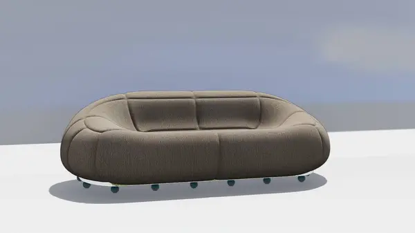 modern cloud sofa in the living room cream color with green wheels on the bottom. 3d rendering