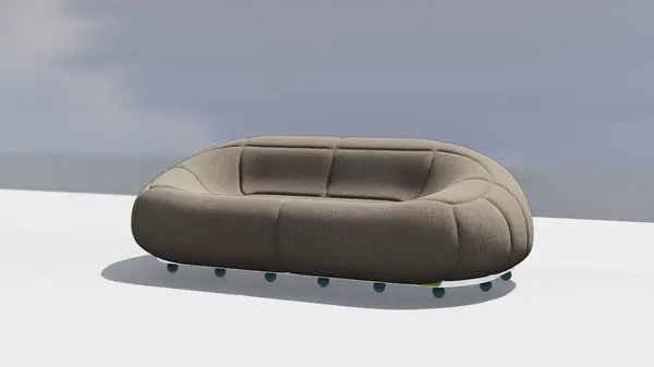 modern cloud sofa in the living room cream color with green wheels on the bottom. 3d rendering