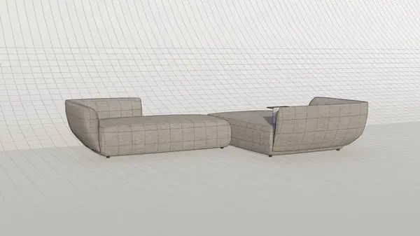Modern minimalist living room interior background, living room mock up in scandinavian style, blank wall mockup in blueprint 3d rendering