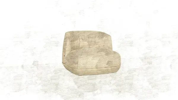 beige, grey velvet single sofa, with slightly curved backrest on a sketch. 3d rendering