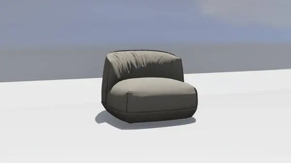 single grey velvet sofa, with a slightly curved back. 3d rendering
