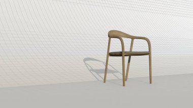 Ofis sandalyesi yan görünümü, modern tasarımcı mobilyası, planda izole edilmiş sandalye. 3B görüntüleme