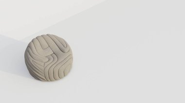 Kabartmalı motifli, beyaz arka planlı kremalı fasulye koltuğu. 3d oluşturma