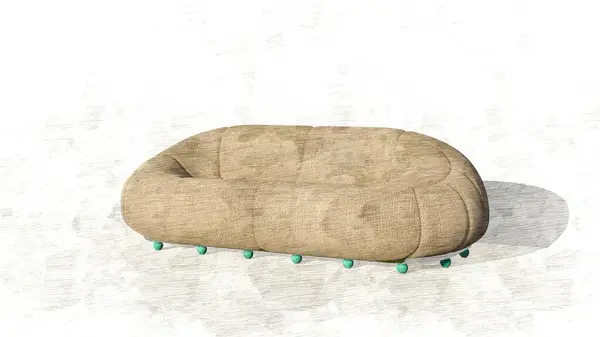 modern cloud sofa in the living room cream color with wheels on the bottom in green, on sketch. 3d rendering