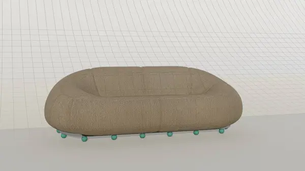 modern cloud sofa in the living room cream color with wheels on the bottom in green, on blueprint. 3d rendering