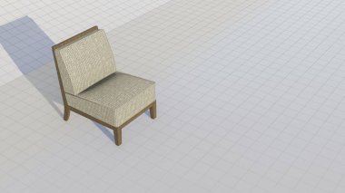 Basit bir minimalist sandalye, ahşap ve oval motiflerle bir araya getirilmiş kadife kombinasyonla, plan üzerinde birbirlerine bağlanıyorlar. 3d oluşturma