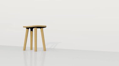 Beyaz arka planda orta boy ahşap malzeme. 3D, 3D görüntüleme, ev eşyaları.
