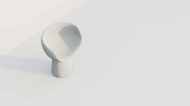 Yuvarlak koltuklu tahta bir sandalye ve kıvrımlı bir sırt. Sandalye beyaz bir arka planda oturuyor.