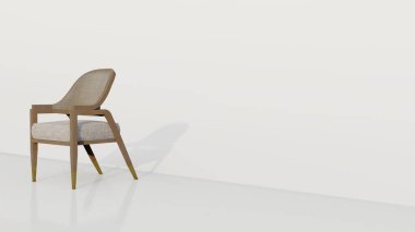 İç mobilya kumaşı ve beyaz arka planda ahşap sandalyeler. 3d oluşturma