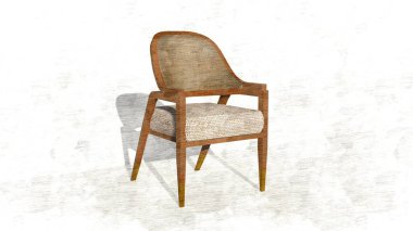 Çizimde iç mobilya kumaşı ve ahşap sandalyeler. 3d oluşturma