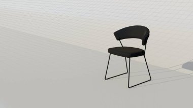 Arkası kolsuz koltuk, koltuğu deriden, bacakları da plandan yapılmış. 3d oluşturma