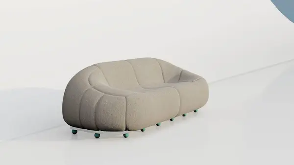 modern cloud sofa in the living room cream color with wheels on the bottom in green, white background. 3d rendering