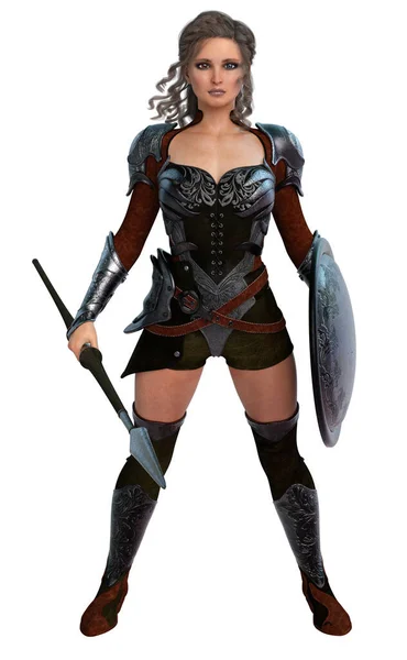 Warrior Woman Spear Shield Stock Image