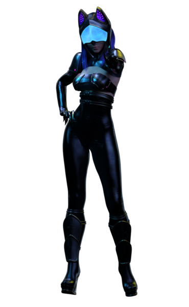 Siber punk fütürist kedi kostümlü kadın. 