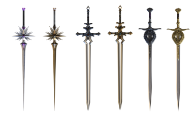 Bir dizi fantezi kılıcı.