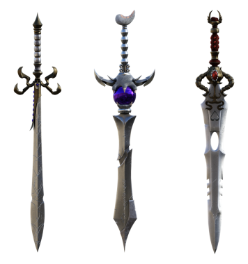 Bir dizi fantezi kılıcı.