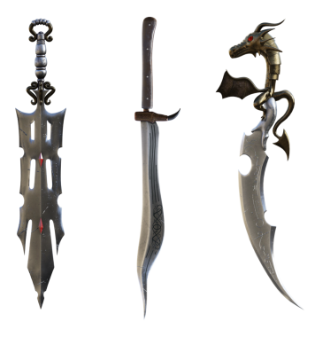 Bir dizi fantezi kılıcı.