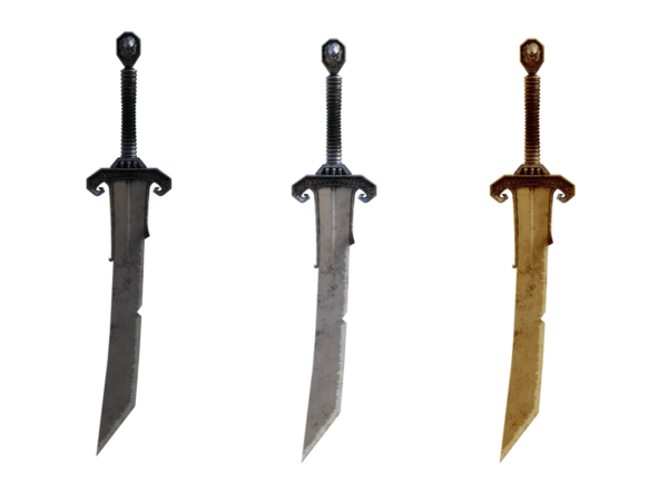 Bir dizi fantezi kılıcı.