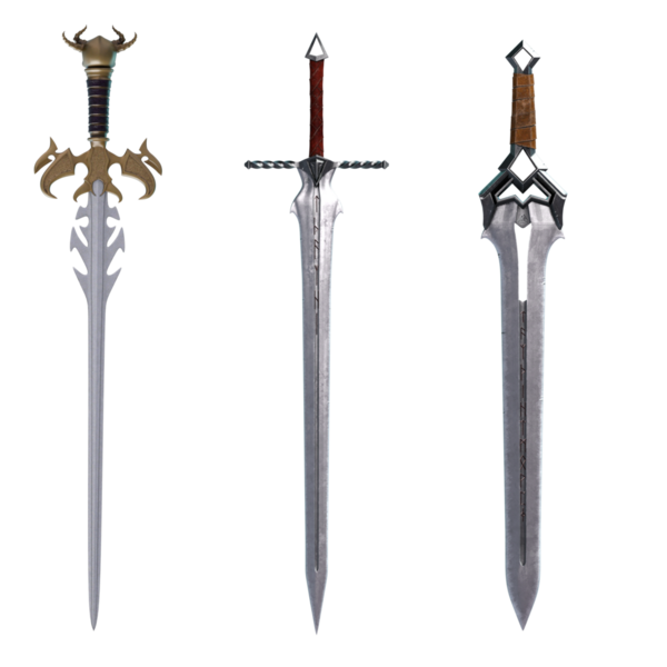 Bir dizi fantezi kılıcı.