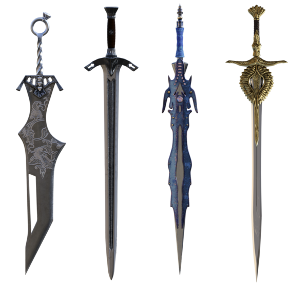 Bir dizi fantezi kılıcı.
