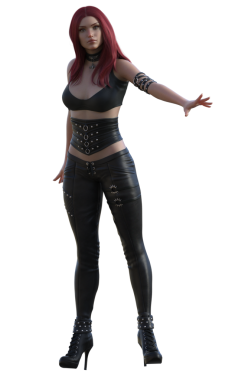 Deri elbiseli kızıl saçlı.