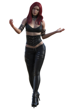 Deri elbiseli kızıl saçlı.