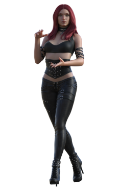 Deri elbiseli kızıl saçlı.