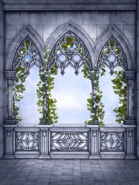 Çiçekli sarmaşıklar balkonu kapladı.