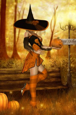 Cadılar bayramı cadısı ve balkabağı