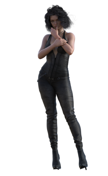 Siyah deri elbiseli kadın.