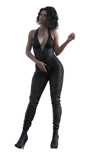 Siyah deri elbiseli kadın.