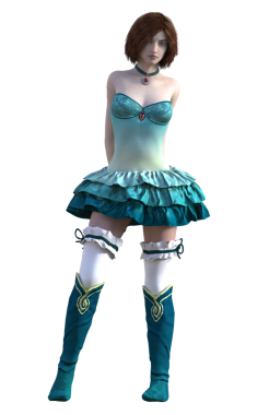 Mavi fırfırlı elbiseli tatlı kız.