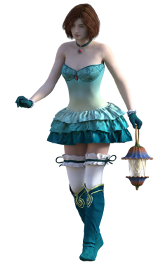 Mavi fırfırlı elbiseli tatlı kız.