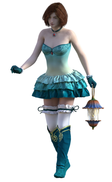 Mavi fırfırlı elbiseli tatlı kız.