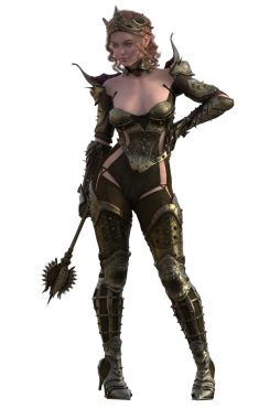 Savaşçı kadın topuz tutuyor.