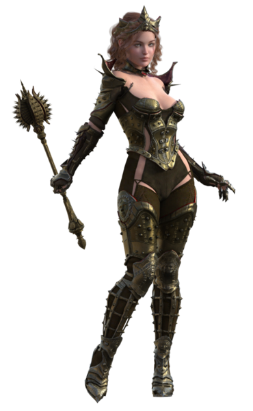 Savaşçı kadın topuz tutuyor.