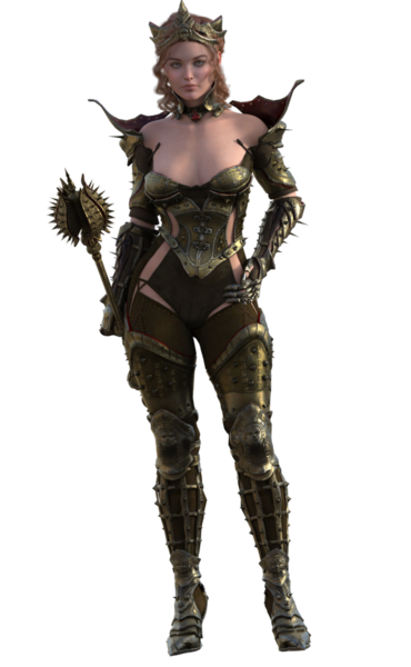 Savaşçı kadın topuz tutuyor.