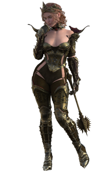 Savaşçı kadın topuz tutuyor.