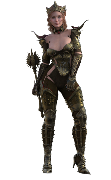 Savaşçı kadın topuz tutuyor.