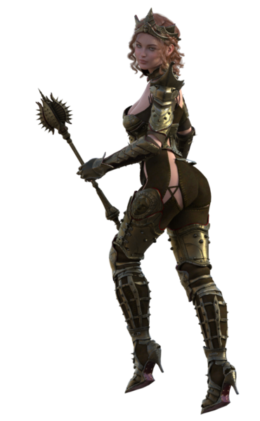 Savaşçı kadın topuz tutuyor.