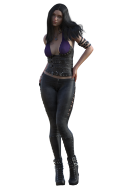 Deri elbiseli modern bir kız hançer taşıyor.