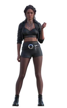 Deri kostümlü rock kızı.