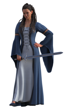 Mavi elbiseli ortaçağ kızı.