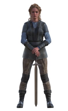 Koruyucu kadın kılıç kullanıyor.