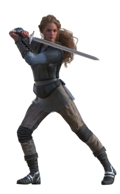 Koruyucu kadın kılıç kullanıyor.