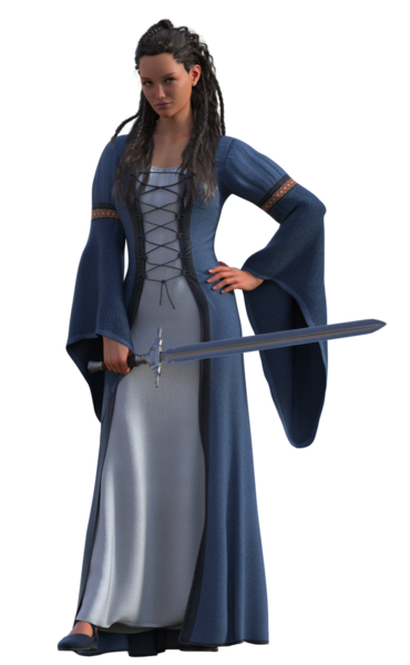 Mavi elbiseli ortaçağ kızı.