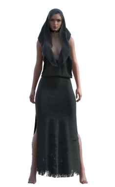 Eski püskü elbiseli cadı.