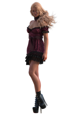 Bordo elbiseli genç kadın.